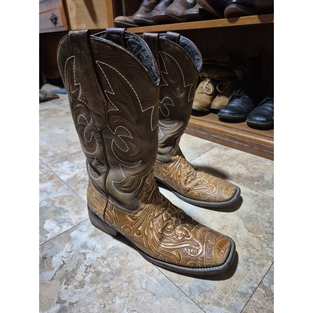Herencia Men's Cowboy Boots Embroidered Leather  Floral Design Western Size 7